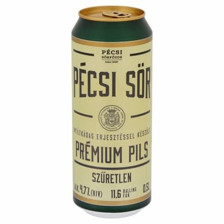 Pécsi Prémium Pils Szűretlen sör 0,5l 4,7% dob.