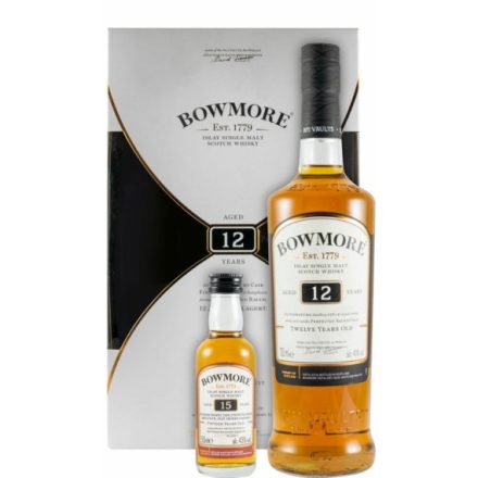 Bowmore whisky Ajándékszett 12 éves + 15 éves 0,7l+0,05l DD