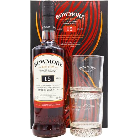 Bowmore 15 éves Scotch whisky 0,7l 43% + 2 pohár DD