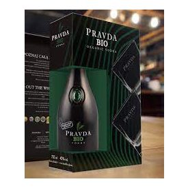   Pravda Bio Gift Set vodka 0,7l 40% + 2 square lowball pohár DD