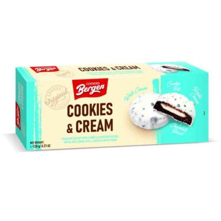 Bergen keksz 128g Cookies&cream vaníliás töltelékkel B