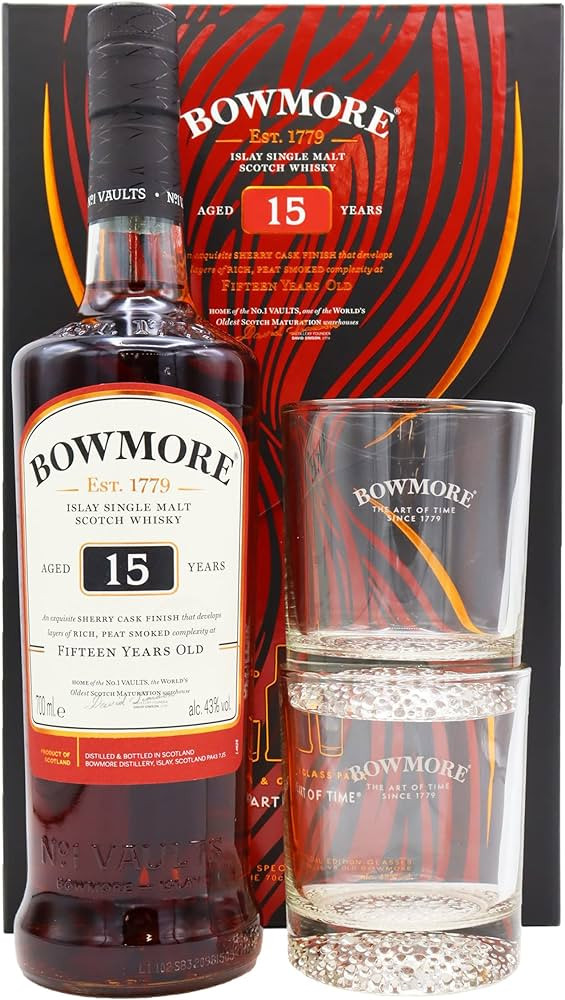 Bowmore 15 éves Scotch whisky 0,7l 43% + 2 pohár DD